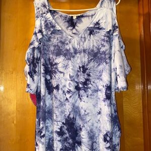 Como Blu tie dye cold shoulder blouse